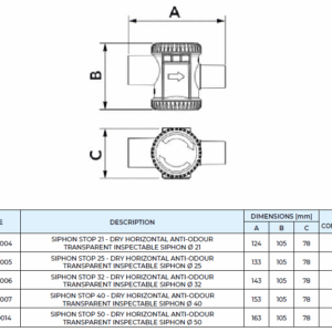 Syfon-suchy-STOP-kulowy,-poziomy---tabela-z-wymiarami