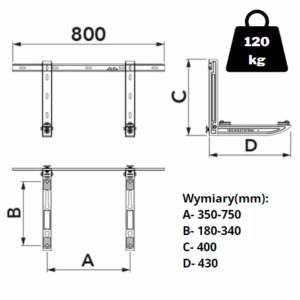 Wspornik-scienny-KEPLERO-SKP-120-A-ze-stali-nierdzewnej,-uchwyt---120kg---rysunek-techniczny